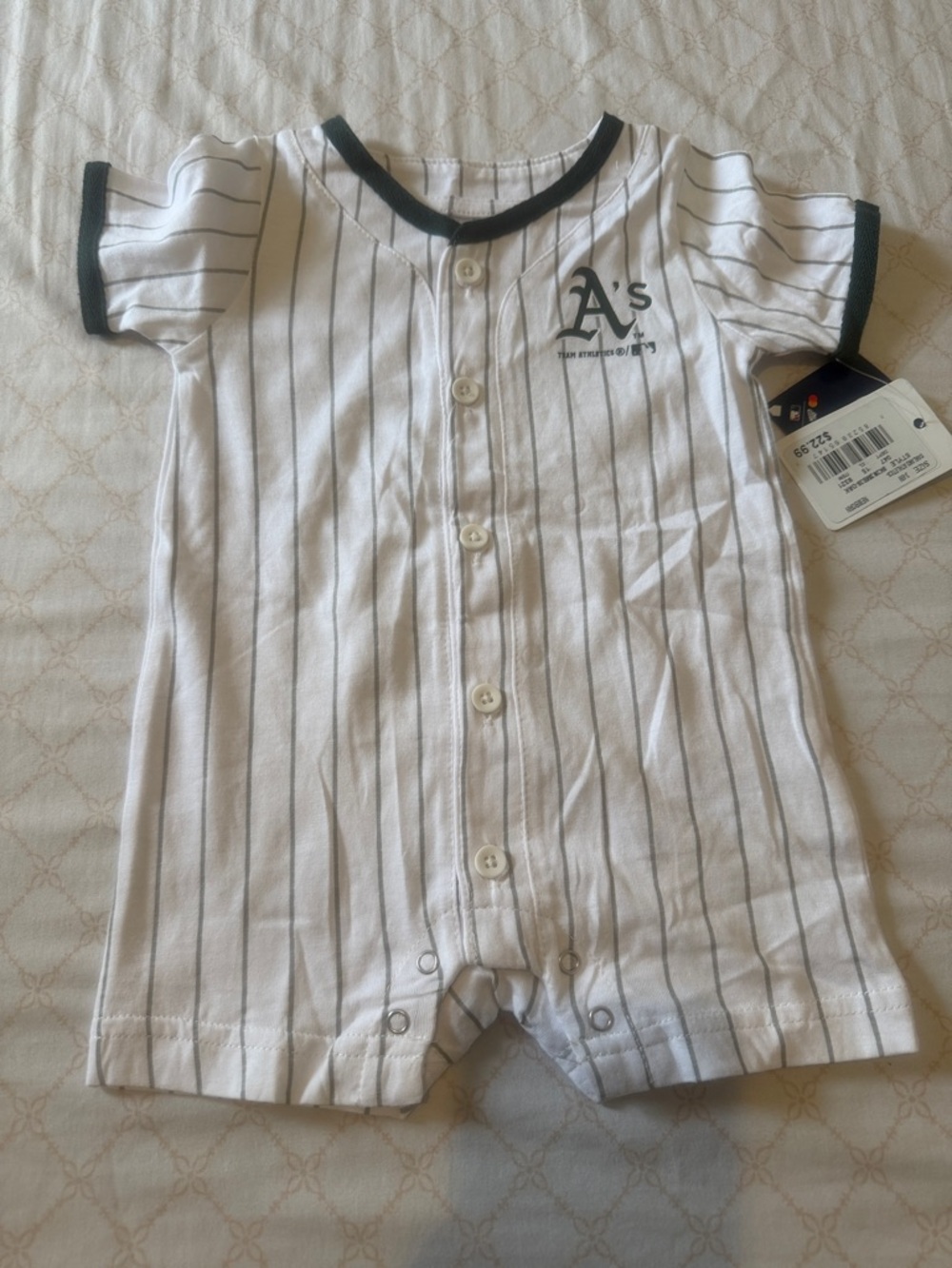 MLB Oakland A's White Romper with Green Trim